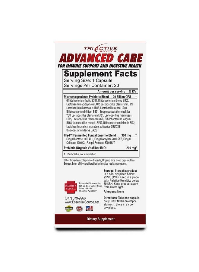 Essential Source تريأكتيف بيوتيك advanced care 20 مليار CFU بروبيوتيك لصحة الجهاز الهضمي ودعم المناعة مكمل بروبيوتيك مغلف للنساء والرجال 30 كبسولة - Image 3