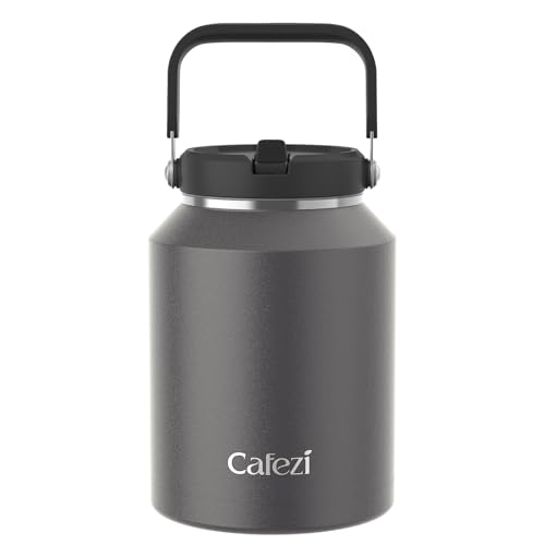 Cafezi 64 oz Insulated Water Bottle with Flip Straw, Vacuum Insulated Stainless Steel Jug with Top Handle, Leak-Proof Lid, Sweat-Free, Wide Mouth, Keeps Ice Cold up to 34 Hours - Image 1