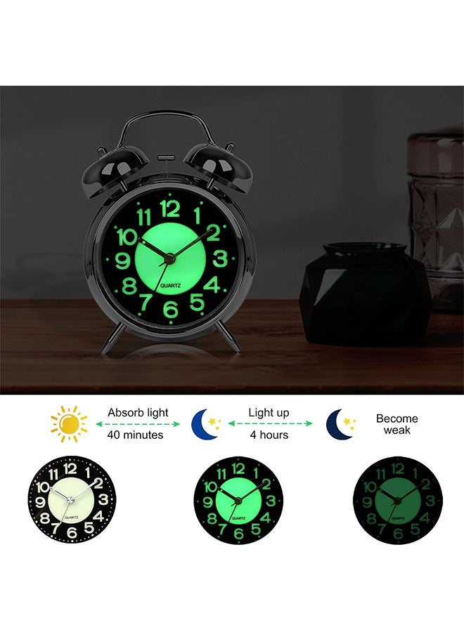 Super Loud Alarm Clock for Heavy Sleepers Adults,Twin Bell Retro 4 Inch Silent Non-Ticking Quartz with Backlight,Luminous dial,Alarm Clocks for Bedrooms Bedside (Silver)  - Image 3