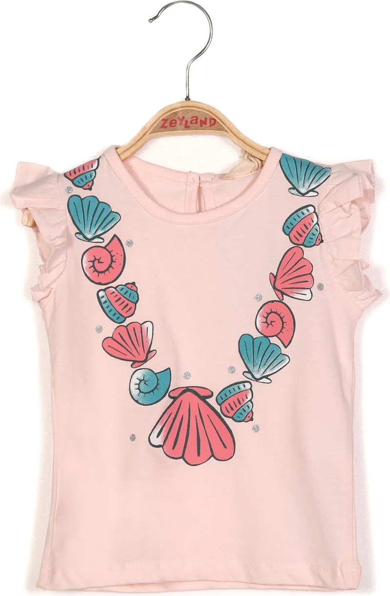 زيلاند Baby Girl Seashell Printed T-Shirt with Ruffled Sleeves
