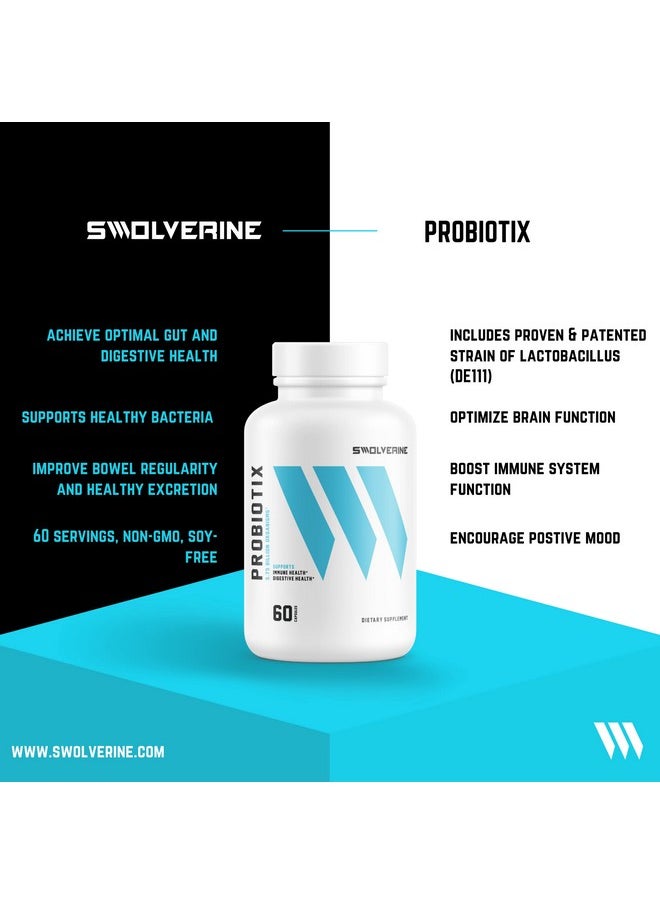 Swolverine - Probiotix | Advanced Probiotic Supplement, De111 Bacillus Subtilis, Digestive Health, Gut Health, Immune System Support, (60 Servings) Veggie Capsule - Image 1