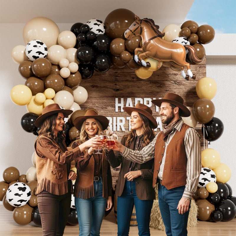 Leraqertra Western Cowboy Balloon Arch Kit with Black Dark Brown Sand White Nude Cow Print Cowboy Balloons for Wild West My First Rodeo Baby Shower Birthady Party Decorations - Image 5
