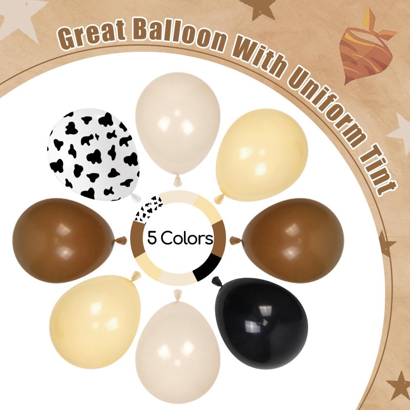 Leraqertra Western Cowboy Balloon Arch Kit with Black Dark Brown Sand White Nude Cow Print Cowboy Balloons for Wild West My First Rodeo Baby Shower Birthady Party Decorations - Image 4