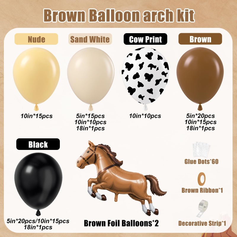 Leraqertra Western Cowboy Balloon Arch Kit with Black Dark Brown Sand White Nude Cow Print Cowboy Balloons for Wild West My First Rodeo Baby Shower Birthady Party Decorations - Image 2