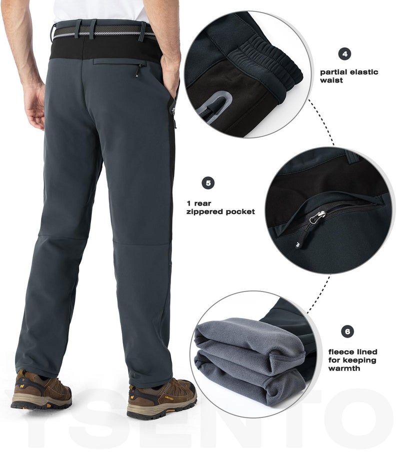 YSENTO Men's Fleece Lined Ski Snow Pants Winter Waterproof Softshell Insulated Hiking Cargo Pants Grey Size 36 - Image 5
