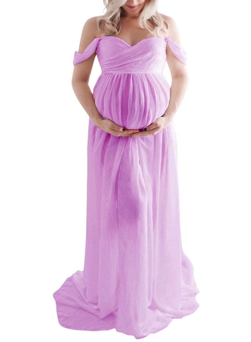 Loquat Women Pregnant Long Dress Light Purple  - Image 2