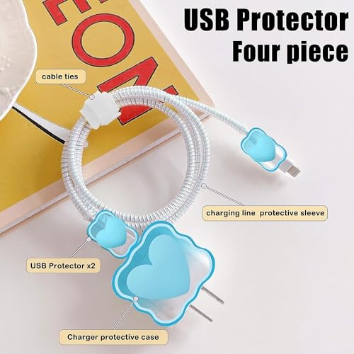 INEFABLE Charger Case Cover Protector with 3D Cute Pattern for iPhone Charger only 18W & 20W, Data Charging Cable Wire Saver Protective Cable Cover Full Protection - Set Of 1 (Blue Heart) - Image 2