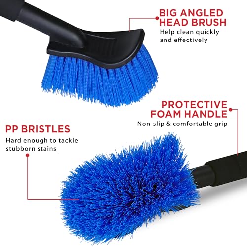 TAKAVU 17.5" Wheel Tire Body Brush Stiff Bristle - Gentle Car Wash Brush Long Handle for Safe Tire Sidewall & Wheel Cleaning - Scratch - Free Automotive Tool (Blue) - Image 2