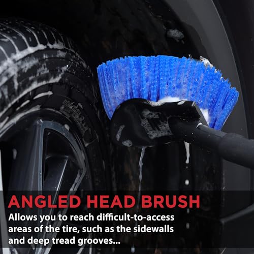 TAKAVU 17.5" Wheel Tire Body Brush Stiff Bristle - Gentle Car Wash Brush Long Handle for Safe Tire Sidewall & Wheel Cleaning - Scratch - Free Automotive Tool (Blue) - Image 5