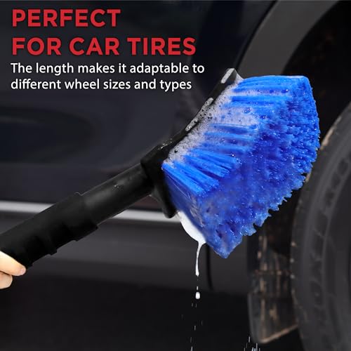 TAKAVU 17.5" Wheel Tire Body Brush Stiff Bristle - Gentle Car Wash Brush Long Handle for Safe Tire Sidewall & Wheel Cleaning - Scratch - Free Automotive Tool (Blue) - Image 4