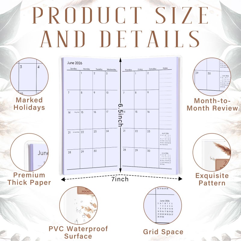 ReliThick 2026 Pocket Calendar for Purse Small Monthly Planner for Women Handy Weekly Pocket Planner Journal Writing Notebook Christmas New Year Gift Sister Friends Women(Aesthetic Boho) - Image 2