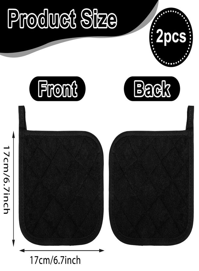 Yuomeaz 2 Pcs Cotton Pot Holders, 17cm/6.7-Inch Square Potholders for Kitchen, Non Slip Kitchen Pot Holders Cotton Lining Hot Pads for Baking Cooking Oven (Black) - Image 2