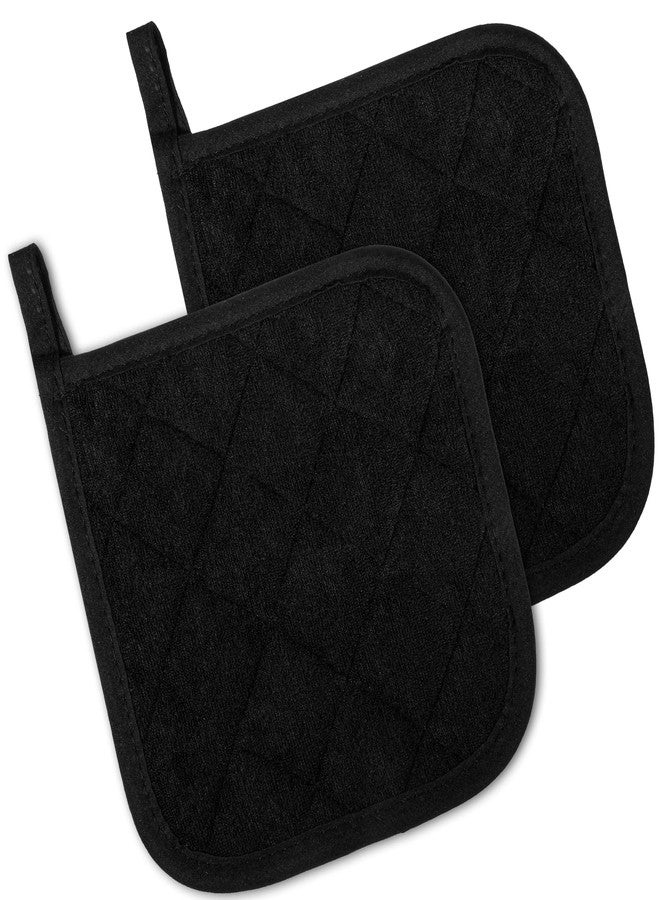 Yuomeaz 2 Pcs Cotton Pot Holders, 17cm/6.7-Inch Square Potholders for Kitchen, Non Slip Kitchen Pot Holders Cotton Lining Hot Pads for Baking Cooking Oven (Black) - Image 1
