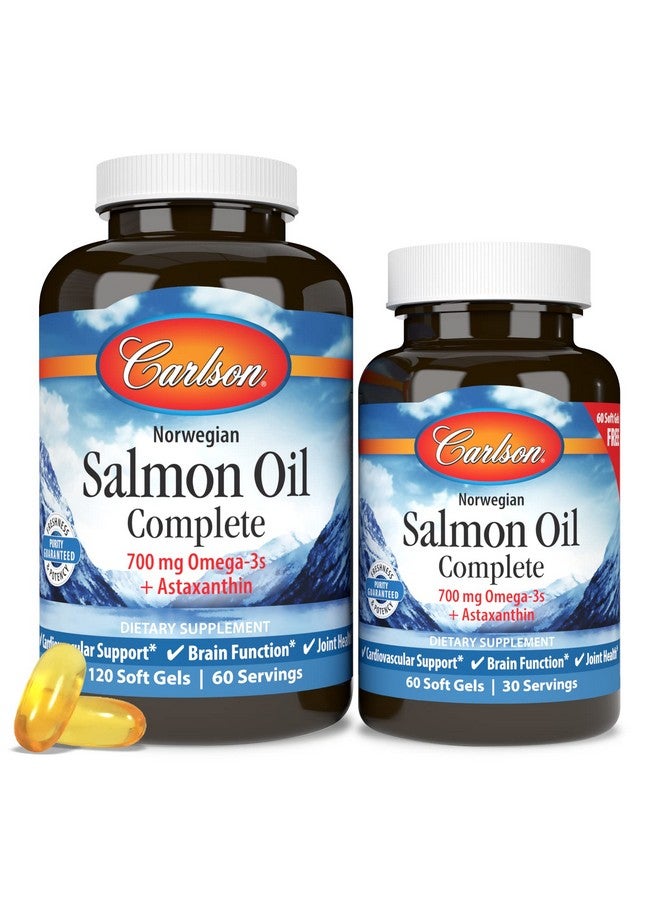 Carlson Carlson - Salmon Oil Complete, 700 mg Omega-3s + Astaxanthin, Norwegian, Heart, Brain & Joint Health, 120+60 Softgels  - Image 5