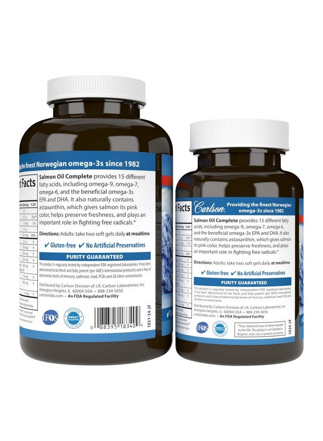 Carlson Carlson - Salmon Oil Complete, 700 mg Omega-3s + Astaxanthin, Norwegian, Heart, Brain & Joint Health, 120+60 Softgels  - Image 3