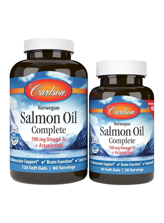 Carlson Carlson - Salmon Oil Complete, 700 mg Omega-3s + Astaxanthin, Norwegian, Heart, Brain & Joint Health, 120+60 Softgels  - Image 1