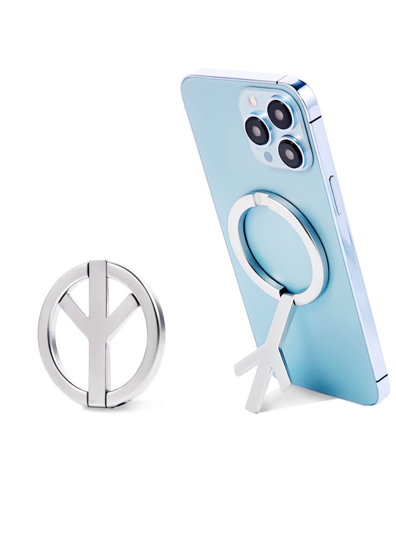 KASTWAVE Magnetic Phone Kickstand, 360°Rotation Metal Magnetic Phone Grip & Foldable Magnetic Phone Holder, Adjustable Magnetic Phone Stand for iPhone 12/13/14 Series for MagSafe Accessories (Silver) - Image 1