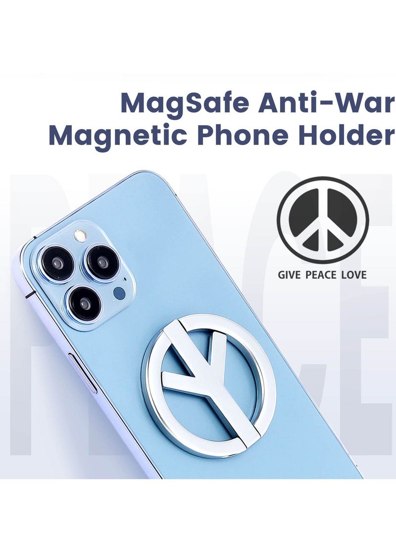 KASTWAVE Magnetic Phone Kickstand, 360°Rotation Metal Magnetic Phone Grip & Foldable Magnetic Phone Holder, Adjustable Magnetic Phone Stand for iPhone 12/13/14 Series for MagSafe Accessories (Silver) - Image 5