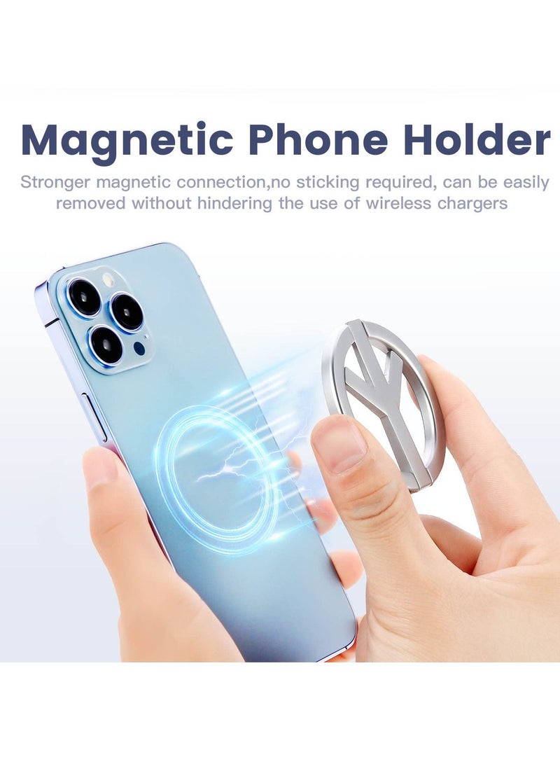 KASTWAVE Magnetic Phone Kickstand, 360°Rotation Metal Magnetic Phone Grip & Foldable Magnetic Phone Holder, Adjustable Magnetic Phone Stand for iPhone 12/13/14 Series for MagSafe Accessories (Silver) - Image 2
