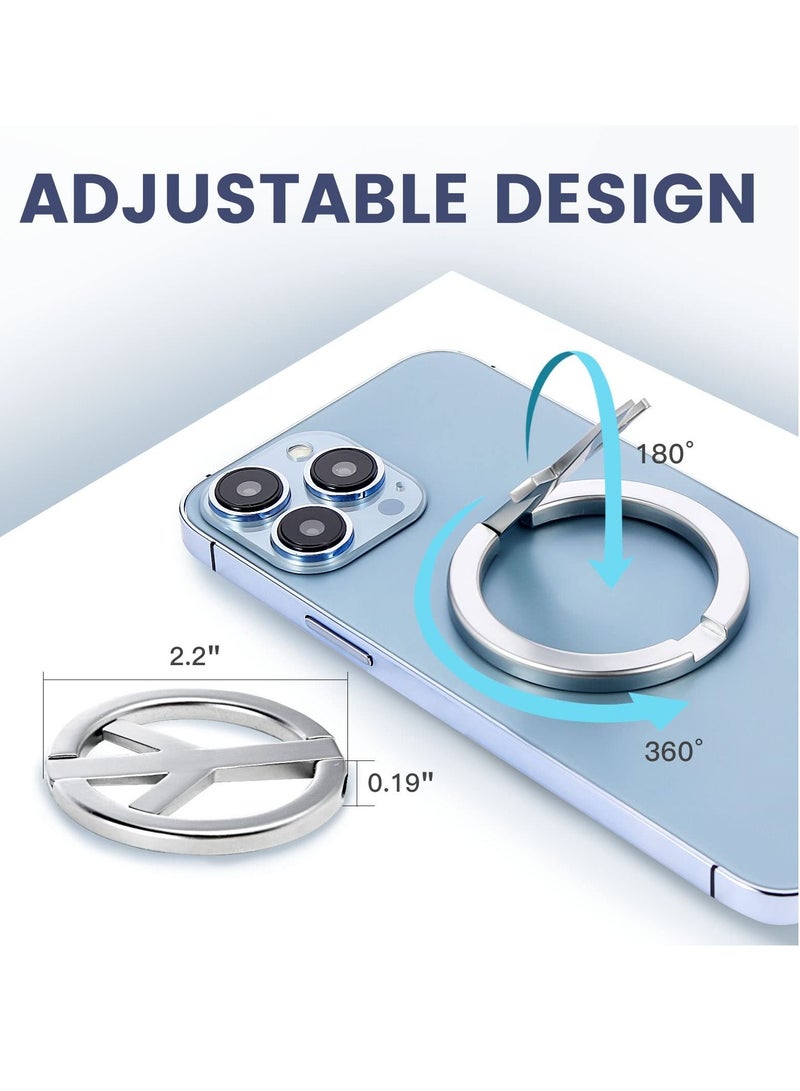 KASTWAVE Magnetic Phone Kickstand, 360°Rotation Metal Magnetic Phone Grip & Foldable Magnetic Phone Holder, Adjustable Magnetic Phone Stand for iPhone 12/13/14 Series for MagSafe Accessories (Silver) - Image 3