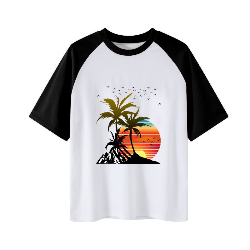 2023 Men'S Same Style Raglan Short-Sleeved Hawaiian Sunset Seven-Sleeved Raglan Round Neck Short-Sleeved T-Shirt - Image 1