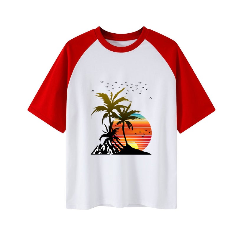 2023 Men'S Same Style Raglan Short-Sleeved Hawaiian Sunset Seven-Sleeved Raglan Round Neck Short-Sleeved T-Shirt - Image 5
