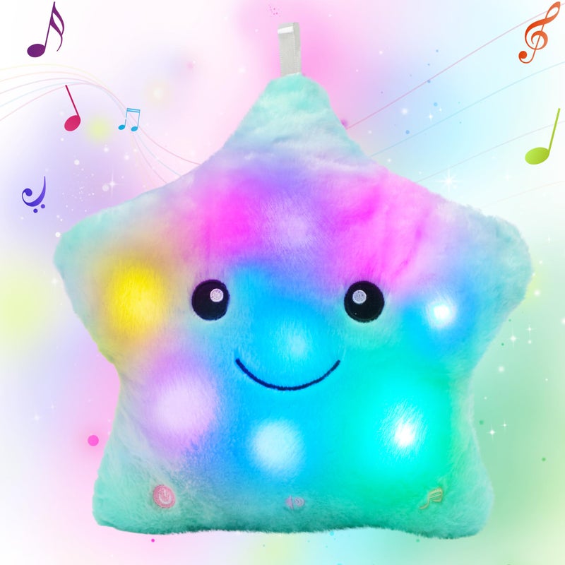 Cuteoy 13 Musical Green Star Plush Pillow Glowing Twinkle Night Light Stuffed Animal LED Toys Adjustable Volume Birthday for Girls Boys - Image 3