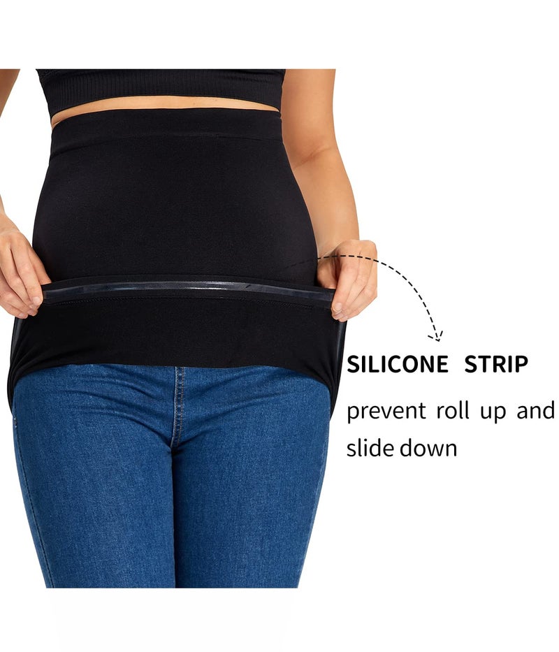 KUNINDOME Combination of Maternity Shirts Extenders and Pants Waist Extenders, Seamless Maternity Belly Band, Black, Large - Image 4
