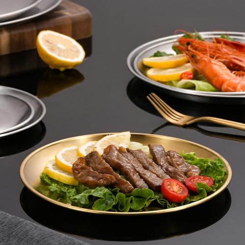 CAMBUY Stainless Steel Plates Metal Gold Dinner Plates Unbreakable Dinner Dishes Plates Set for Barbecue Kitchen Home Camping Outdoor Party (9inch 10Pcs) - Image 3