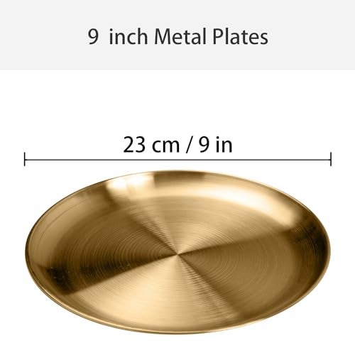CAMBUY Stainless Steel Plates Metal Gold Dinner Plates Unbreakable Dinner Dishes Plates Set for Barbecue Kitchen Home Camping Outdoor Party (9inch 10Pcs) - Image 4