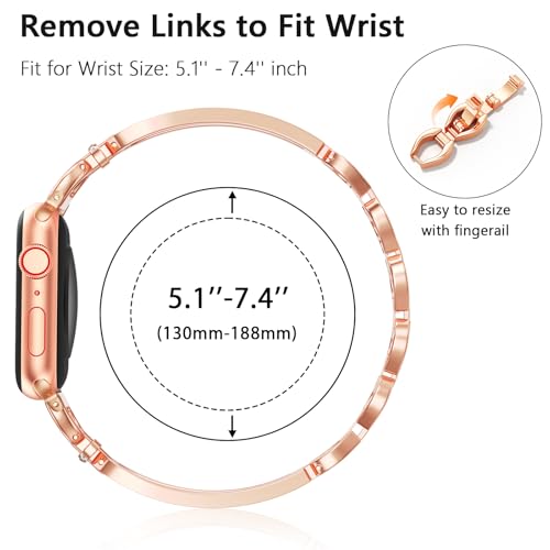 MOFREE Slim Metal Band Compatible with Apple Watch Bands for Women 38mm/40mm/41mm/42mm (Series 11/10), Bracelet Strap Band for iWatch SE/9/8/7/6/5/4/3/2/1, Lightweight Dressy Women Bands Rose Gold - Image 4