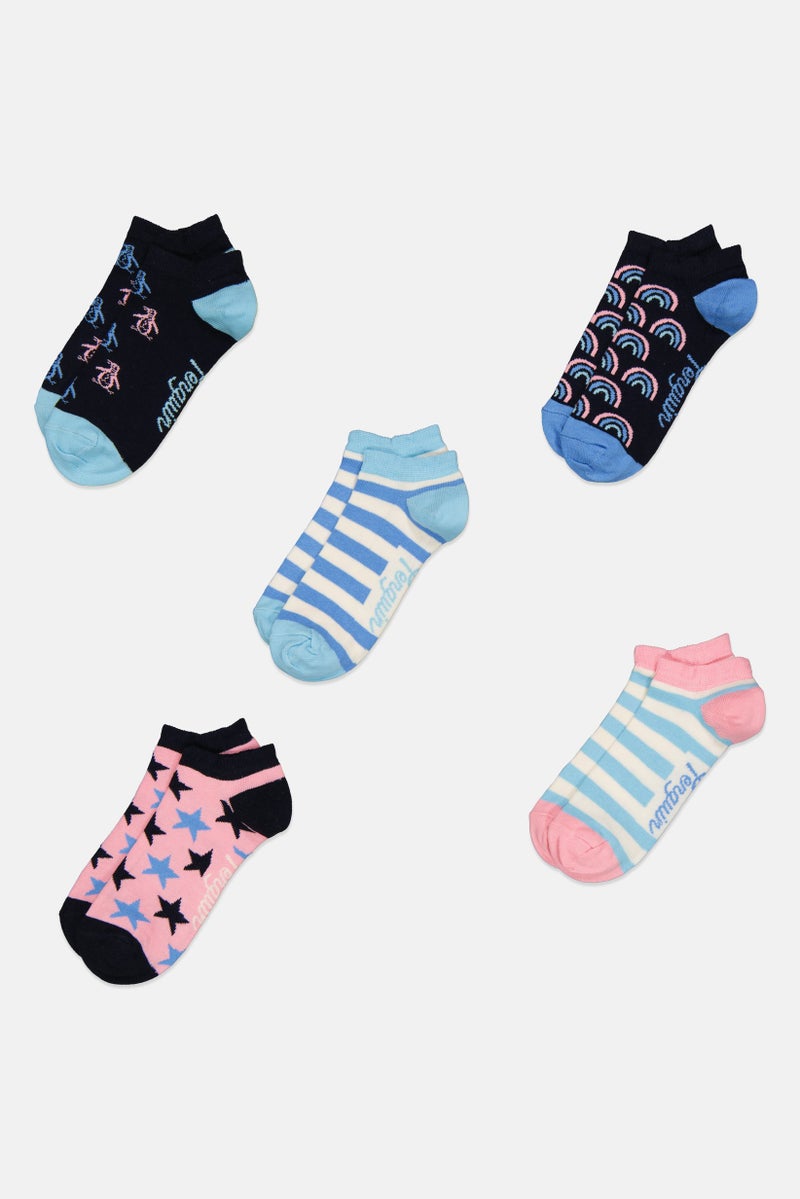 Original Penguin Kids Girl 5 Pairs Graphic Print Socks, Multicolor - Image 3