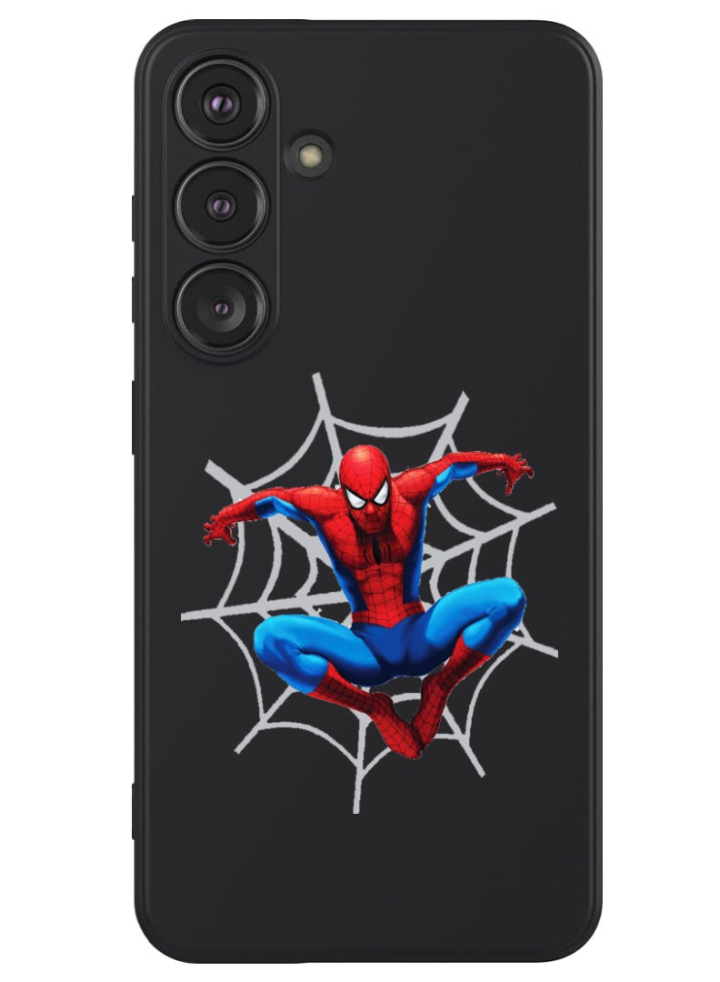 Theodor Protective Slim Fit Case Liquid Silicone Cover with Full Body Protection Anti-Scratch Shockproof Case For Samsung Galaxy S24 (Black) - Spiderman web - Image 1