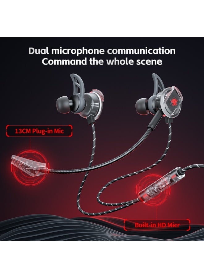 Plextone RX3 MERCURY Wired Gaming Earphones with 3.5mm AUX Jack and Type-C Connector for Android Phones, iPhone 15 of all models, and iPhone 16 of all models, with a long noise-isolating microphone, a durable, transparent design, soft, light, and comfortable for the ear, black color - Image 4