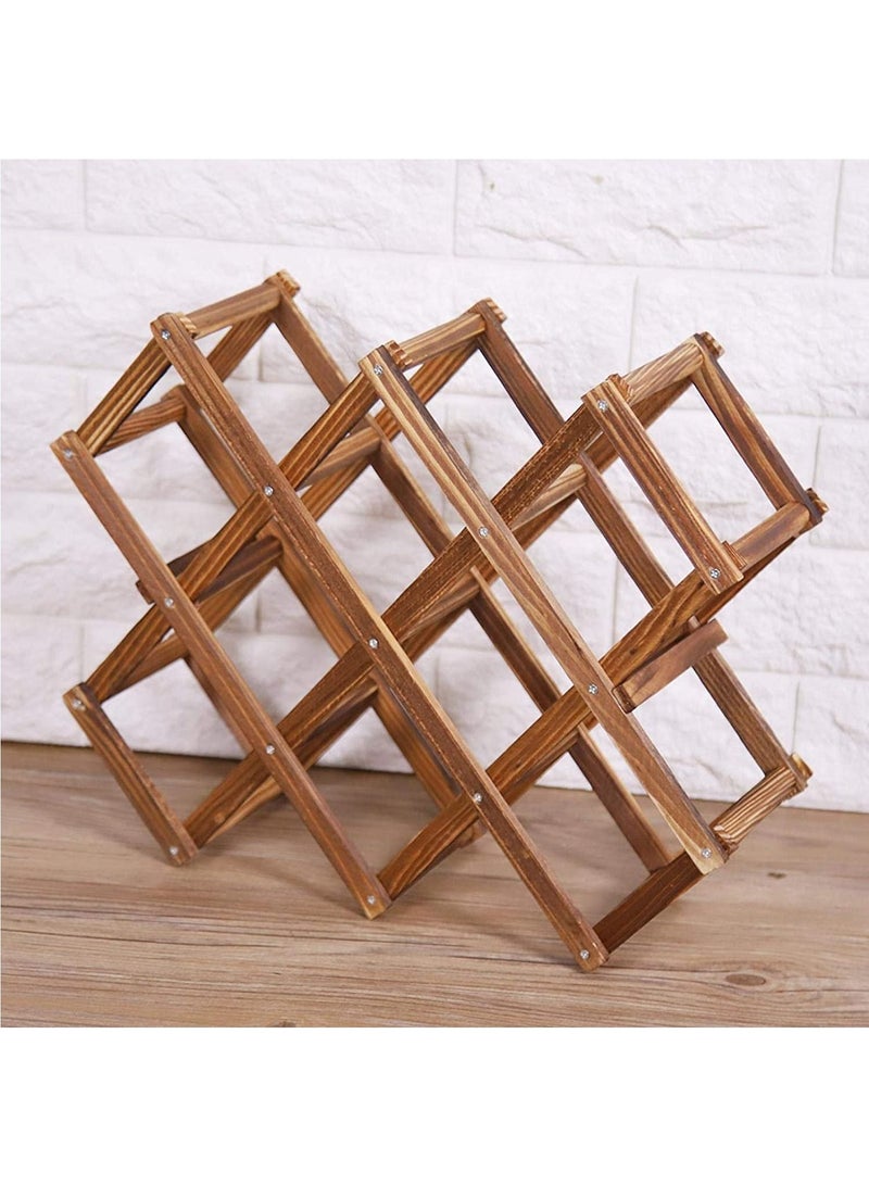 FFD Foldable Wooden Bottle Rack Free Standing Countertop 10 Bottles Capacity Bottle Holder Folding Wood Bottle Storage Rack Display Shelves For Home Kitchen Bar Cabinet Pantry  - Image 2