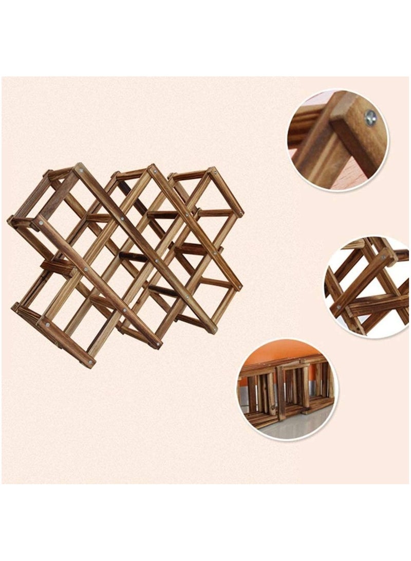FFD Foldable Wooden Bottle Rack Free Standing Countertop 10 Bottles Capacity Bottle Holder Folding Wood Bottle Storage Rack Display Shelves For Home Kitchen Bar Cabinet Pantry  - Image 3
