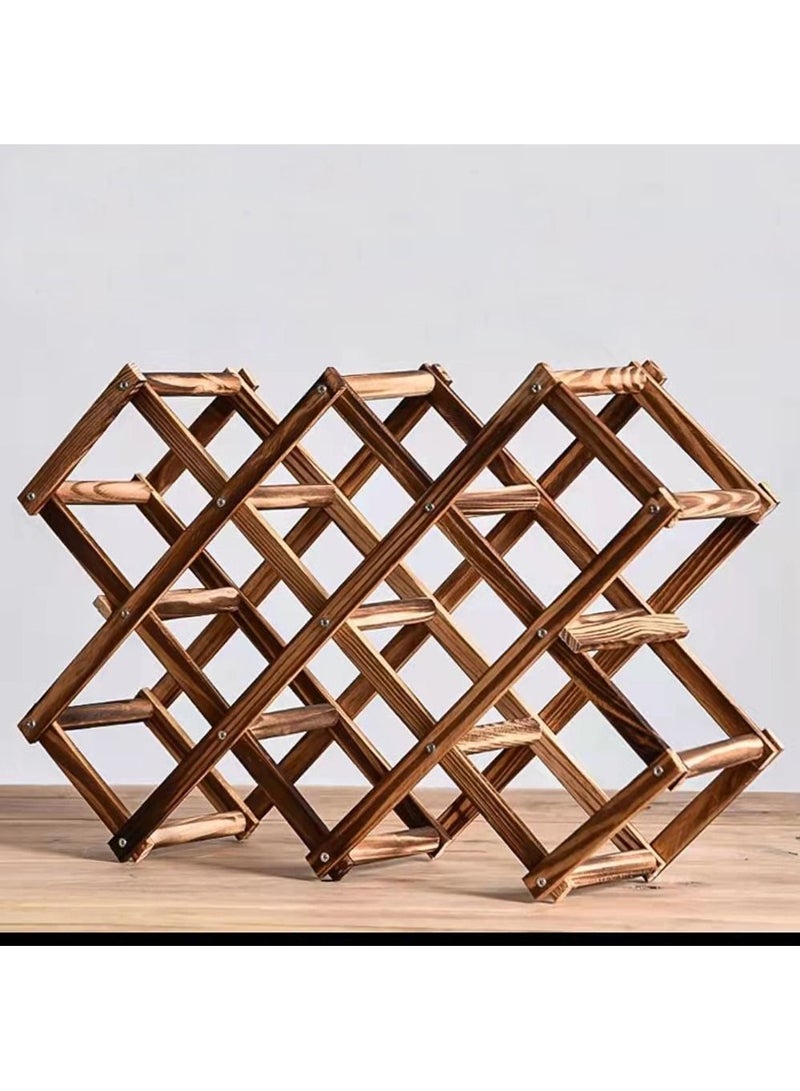 FFD Foldable Wooden Bottle Rack Free Standing Countertop 10 Bottles Capacity Bottle Holder Folding Wood Bottle Storage Rack Display Shelves For Home Kitchen Bar Cabinet Pantry  - Image 1