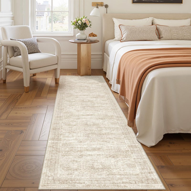Restydon Rug Runners for Hallways Non Slip - 2x8 Runner Rug for Bedroom, Washable Runner with Rubber Backing, Soft Low-Pile Carpet for Kitchen, Laundry, Bathroom (2'x8', Beige/Ivory) - Image 4