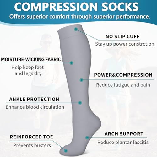 Bluemaple 6 Pack Copper Compression Socks for Women and Men Circulation-Best Support for Medical, Running,Nursing,Athletic - Image 5