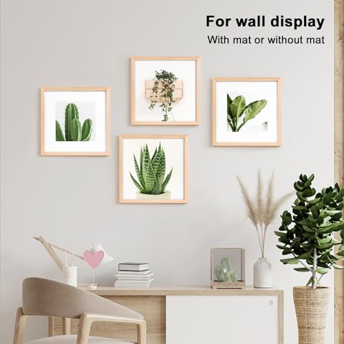 KINLINK 12x12 Picture Frame, Natural Square Solid Wood Frames for Pictures 8x8 with Mat or 12x12 without Mat, Wall Display Photo Frames Natural Wood 4 Pack - Image 5