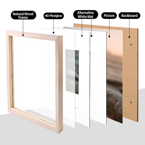 KINLINK 12x12 Picture Frame, Natural Square Solid Wood Frames for Pictures 8x8 with Mat or 12x12 without Mat, Wall Display Photo Frames Natural Wood 4 Pack - Image 3