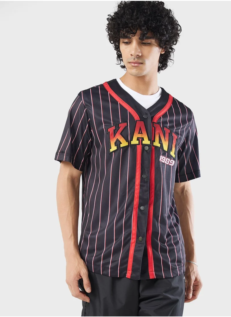 Karl Kani Serif Pinstripe Baseball Shirt