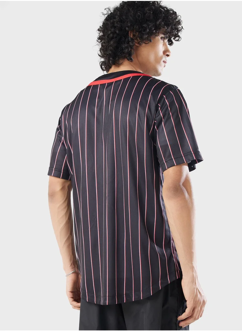 Karl Kani Serif Pinstripe Baseball Shirt