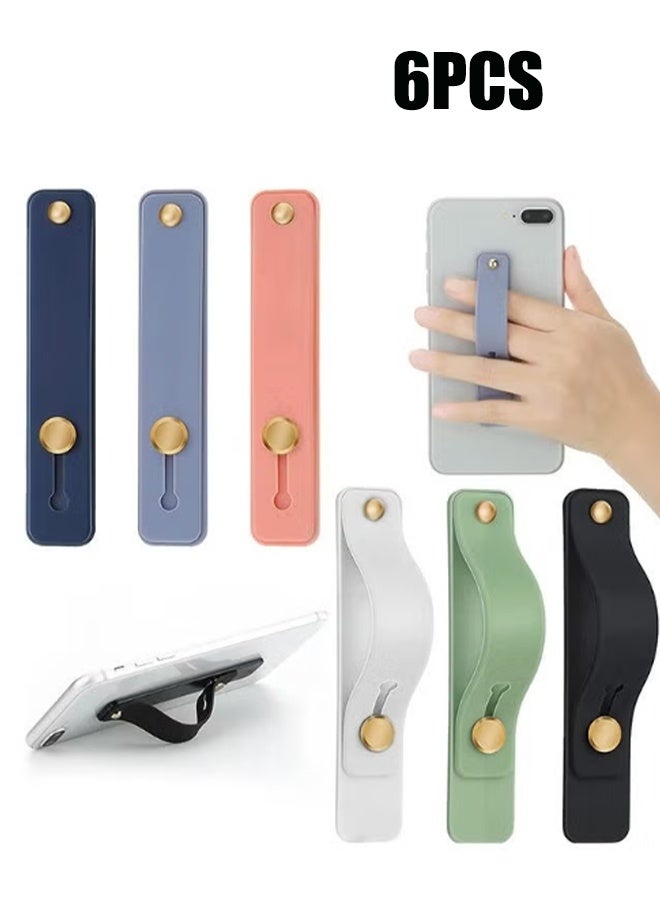 YJ 6 Pcs Telescopic Type Back Pasting Phone Grip Strap Holder, Portable Universal Phones Soft Silicone Waterproof Finger Loop, Steady Alloy Buckle Phone Kickstand - Image 1