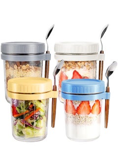 4 Pack Overnight Oats Jars, Overnight Oats Container with Lid and Spoon, 350ML Overnight Glasses, Cereal, Milk, Vegetable and Fruit Salad Storage Container with Measurement Marks