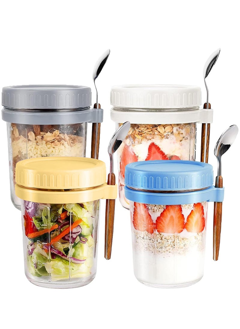 Necomi - 4 Pack Overnight Oats Jars, Overnight Oats Container with Lid and Spoon, 350ML Overnight Glasses, Cereal, Milk, Vegetable and Fruit Salad Storage Container with Measurement Marks - Image 1