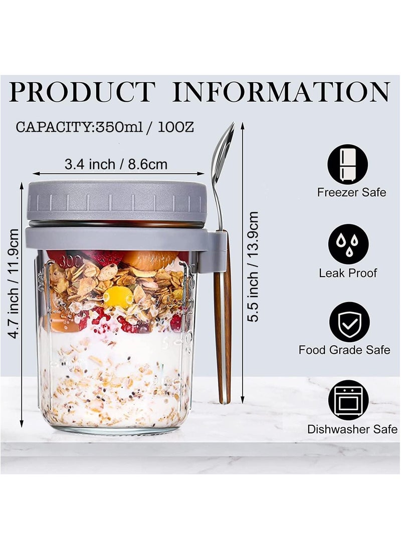 Necomi - 4 Pack Overnight Oats Jars, Overnight Oats Container with Lid and Spoon, 350ML Overnight Glasses, Cereal, Milk, Vegetable and Fruit Salad Storage Container with Measurement Marks - Image 1