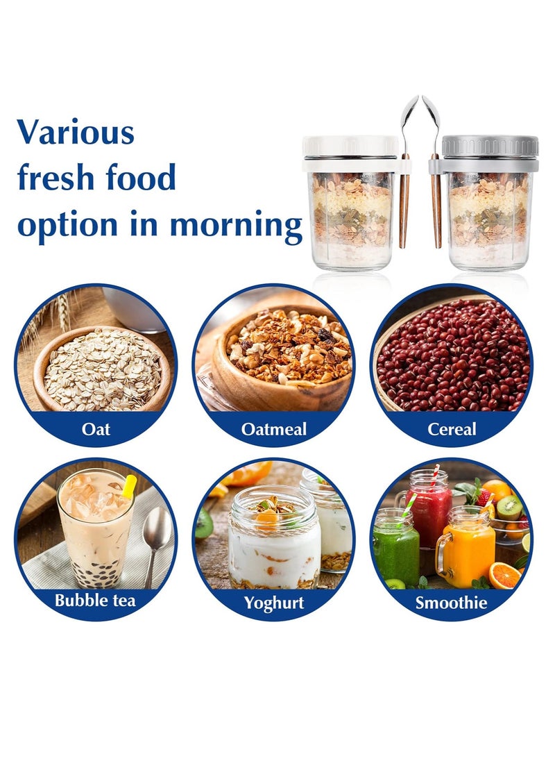 Necomi - 4 Pack Overnight Oats Jars, Overnight Oats Container with Lid and Spoon, 350ML Overnight Glasses, Cereal, Milk, Vegetable and Fruit Salad Storage Container with Measurement Marks - Image 1