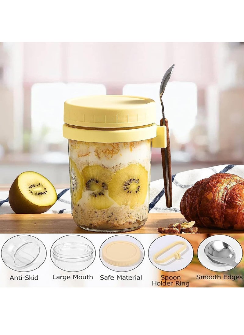 Necomi - 4 Pack Overnight Oats Jars, Overnight Oats Container with Lid and Spoon, 350ML Overnight Glasses, Cereal, Milk, Vegetable and Fruit Salad Storage Container with Measurement Marks - Image 1