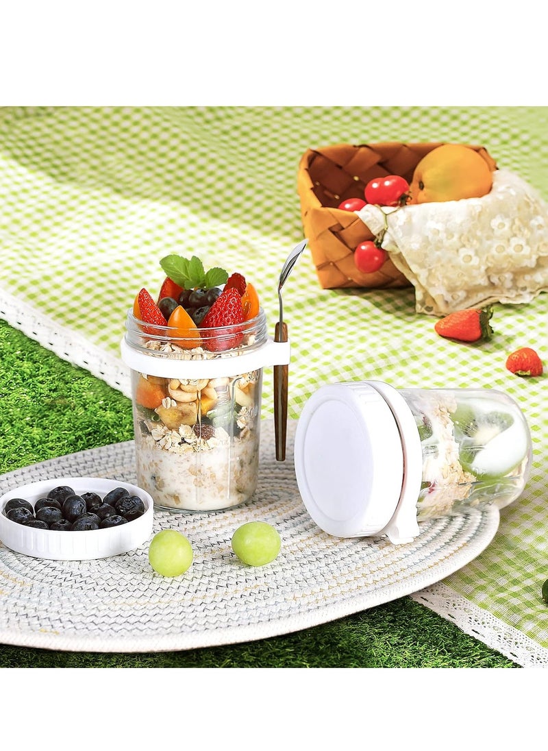 Necomi - 4 Pack Overnight Oats Jars, Overnight Oats Container with Lid and Spoon, 350ML Overnight Glasses, Cereal, Milk, Vegetable and Fruit Salad Storage Container with Measurement Marks - Image 1